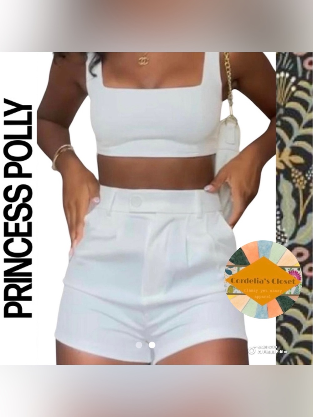 NWT! PRINCESS POLLY Huxley Crop Top / Short Set in White size 12